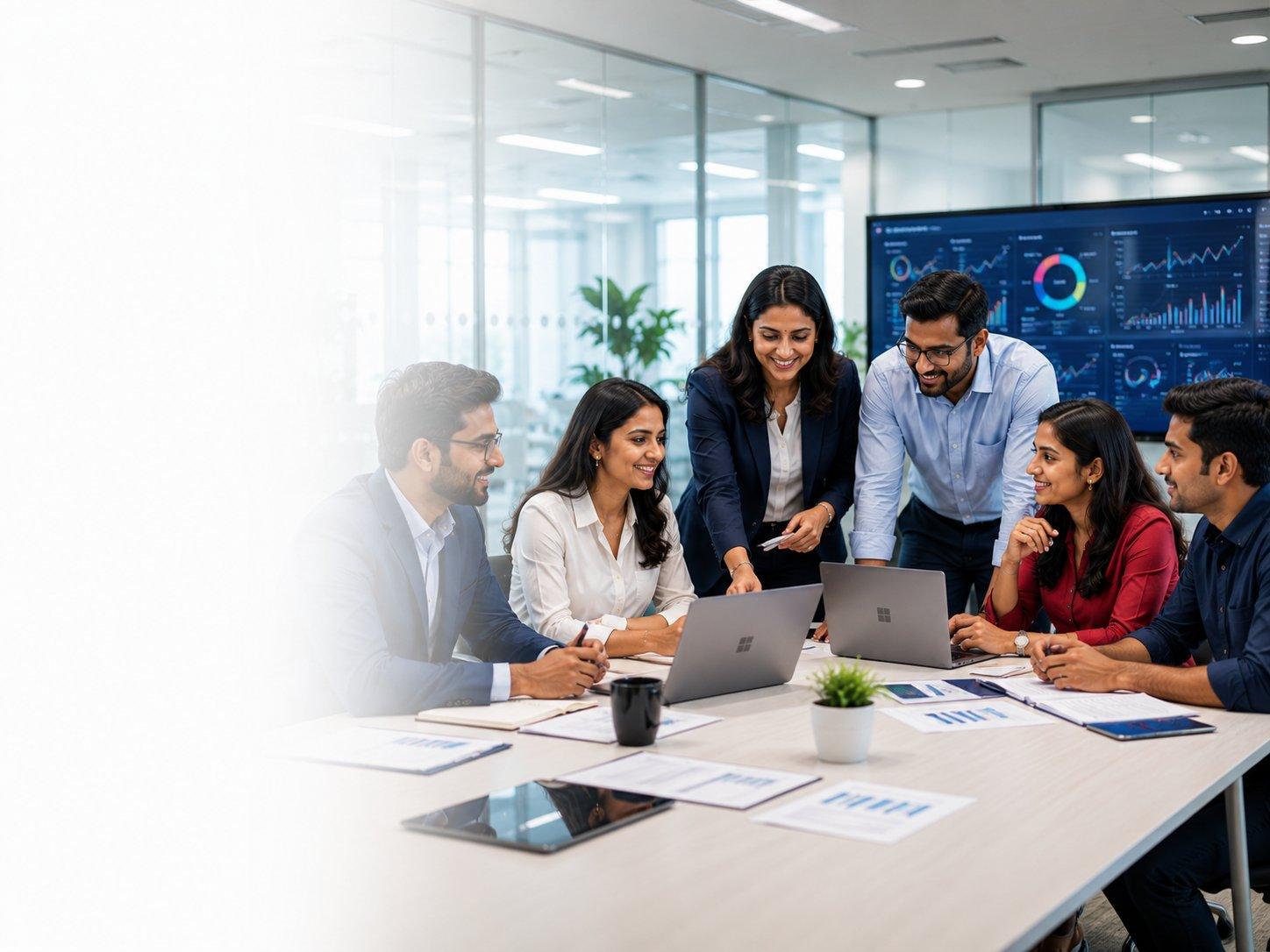 Juana consulting team collaborating around analytics dashboards